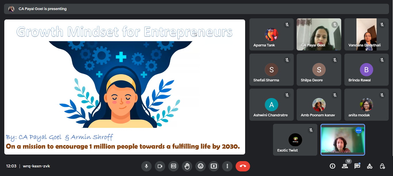 Growth Mindset Webinar for Women Entrepreneurs, WICCI, Nashik